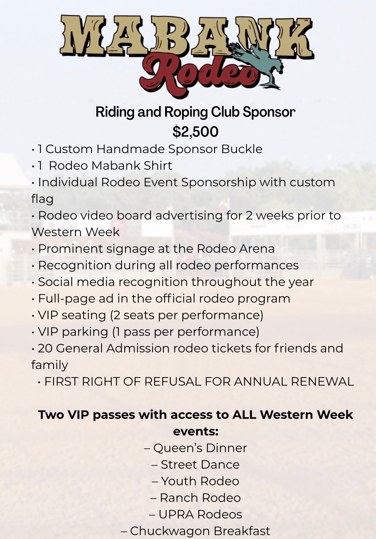 Riding and Roping Club Sponsorship